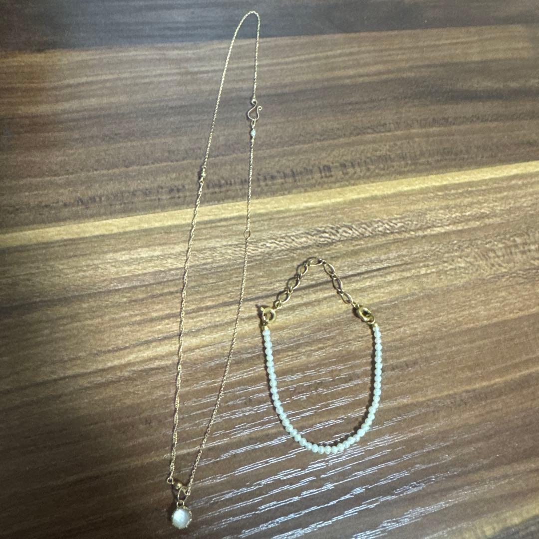 agete 2014 Spring Special Necklace in K10 Gold with 6mm charm and removable pearl on 40cm chain