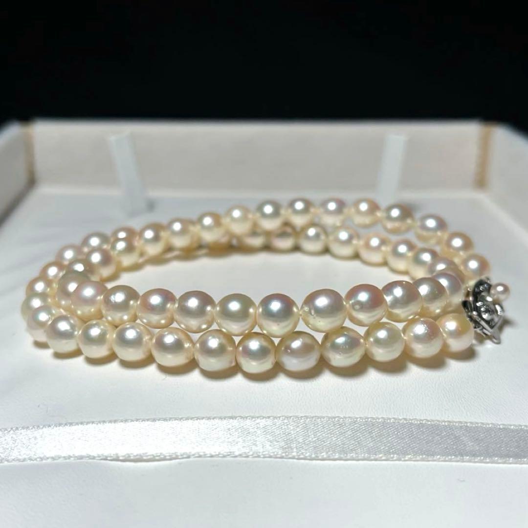 Akoya pearl necklace with round white pearls 6.5-7.0mm and SILVER clasp, 43 cm length