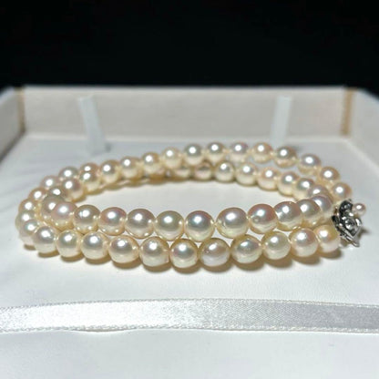 Akoya pearl necklace with round white pearls 6.5-7.0mm and SILVER clasp, 43 cm length