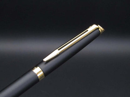 Waterman Metropolitan Essential Matte Black GT ballpoint pen with smooth black lacquer and gold plate trim