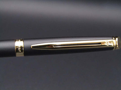Waterman Metropolitan Essential Matte Black GT ballpoint pen with smooth black lacquer and gold plate trim