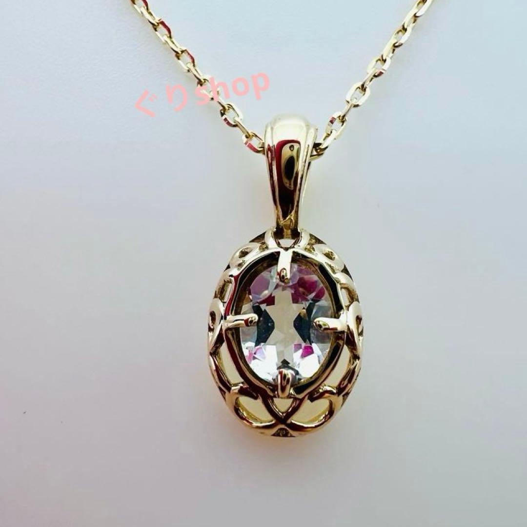 Agete K10 YG11 necklace with a 7.7mm by 5.7mm topaz gemstone on a 40cm gold chain