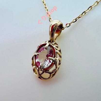Agete K10 YG11 necklace with a 7.7mm by 5.7mm topaz gemstone on a 40cm gold chain