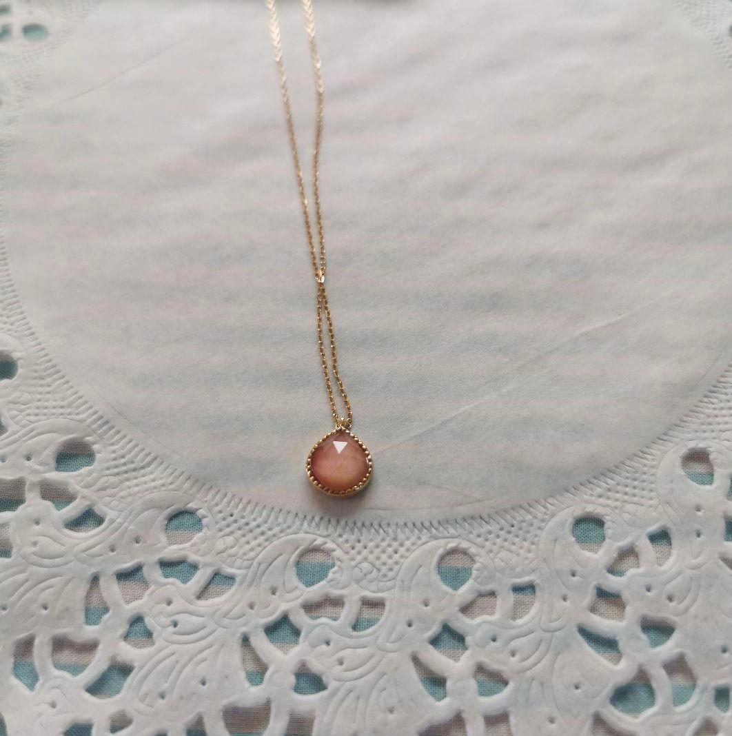Agete gold necklace and ring set with coral and rutile quartz, ring size 11, new unused condition