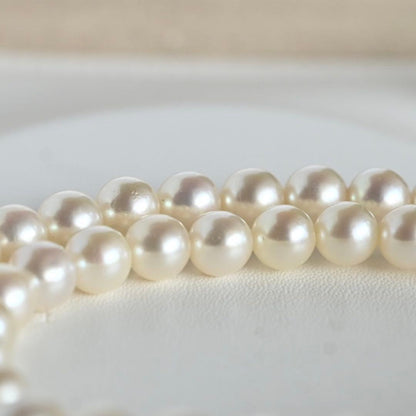 Premium Mikimoto Akoya pearl necklace with 6.3-6.7 mm round pearls and flower pearl grade in 42.5 cm length