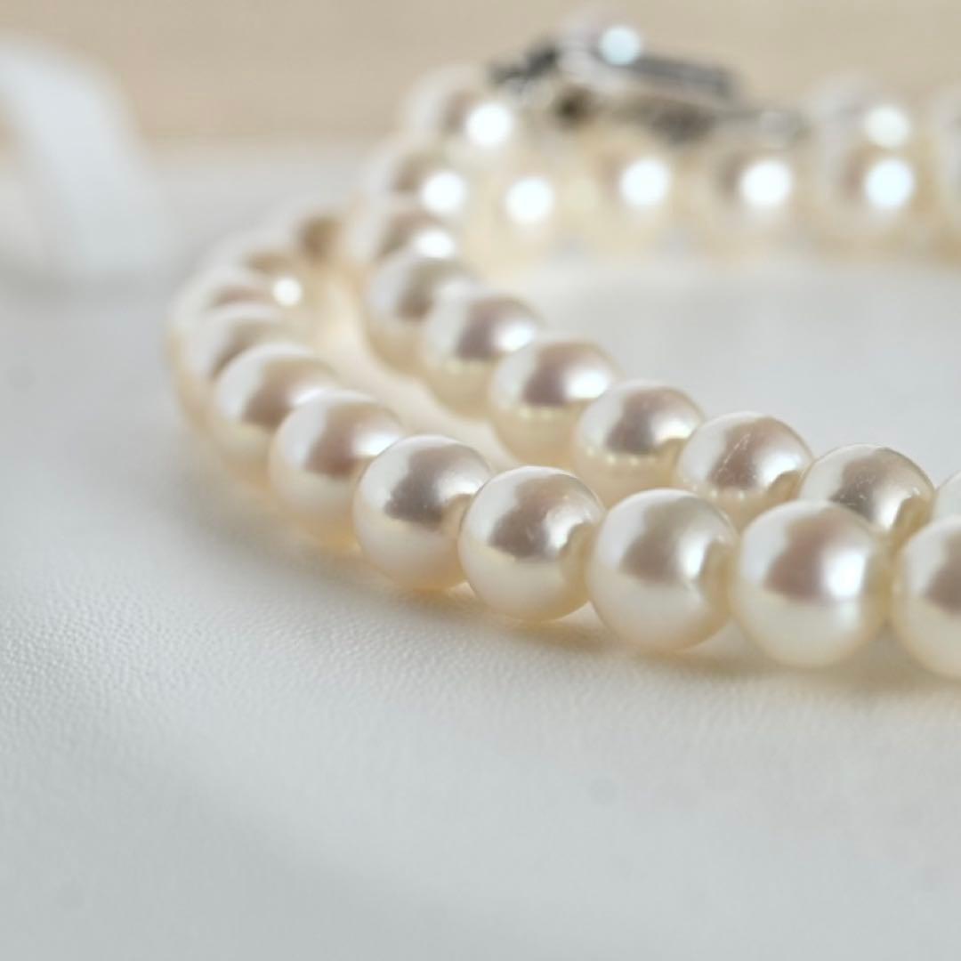 Premium Mikimoto Akoya pearl necklace with 6.3-6.7 mm round pearls and flower pearl grade in 42.5 cm length