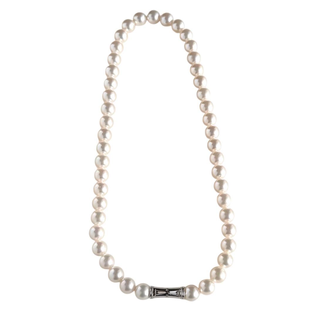 Premium Mikimoto Akoya pearl necklace with 6.3-6.7 mm round pearls and flower pearl grade in 42.5 cm length
