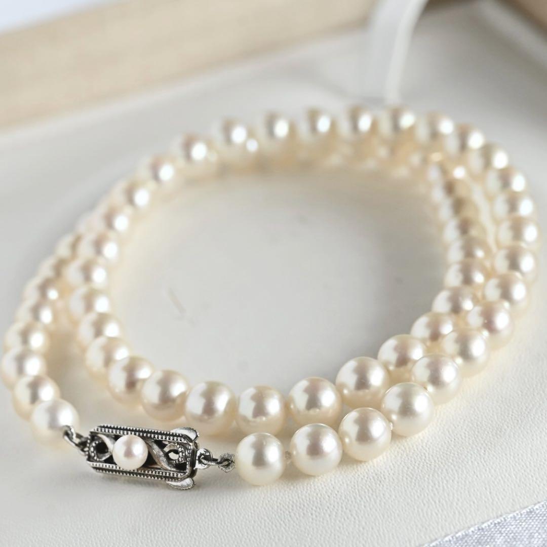 Premium Mikimoto Akoya pearl necklace with 6.3-6.7 mm round pearls and flower pearl grade in 42.5 cm length