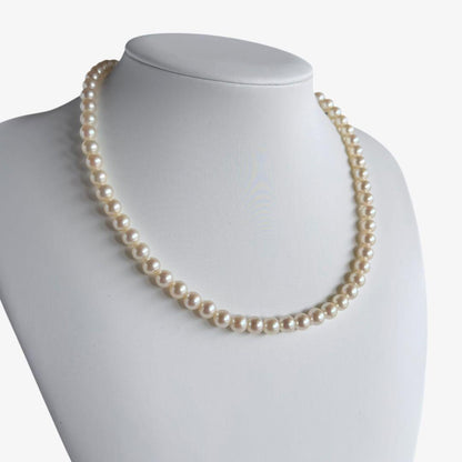 Premium Mikimoto Akoya pearl necklace with 6.3-6.7 mm round pearls and flower pearl grade in 42.5 cm length