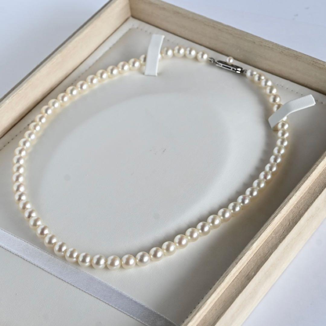 Premium Mikimoto Akoya pearl necklace with 6.3-6.7 mm round pearls and flower pearl grade in 42.5 cm length