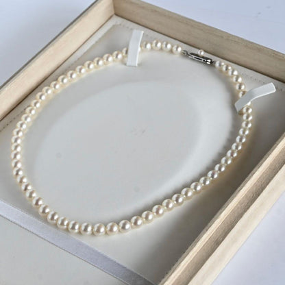 Premium Mikimoto Akoya pearl necklace with 6.3-6.7 mm round pearls and flower pearl grade in 42.5 cm length