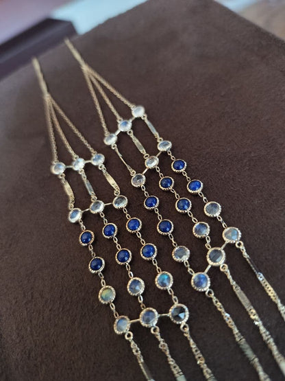Agete Dreamy Dreamy Long Necklace with 70 cm three-strand 10K gold chain and 36 stones