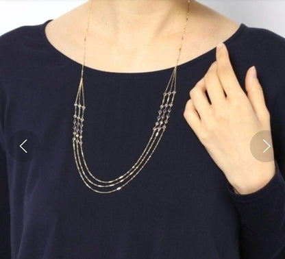 Agete Dreamy Dreamy Long Necklace with 70 cm three-strand 10K gold chain and 36 stones