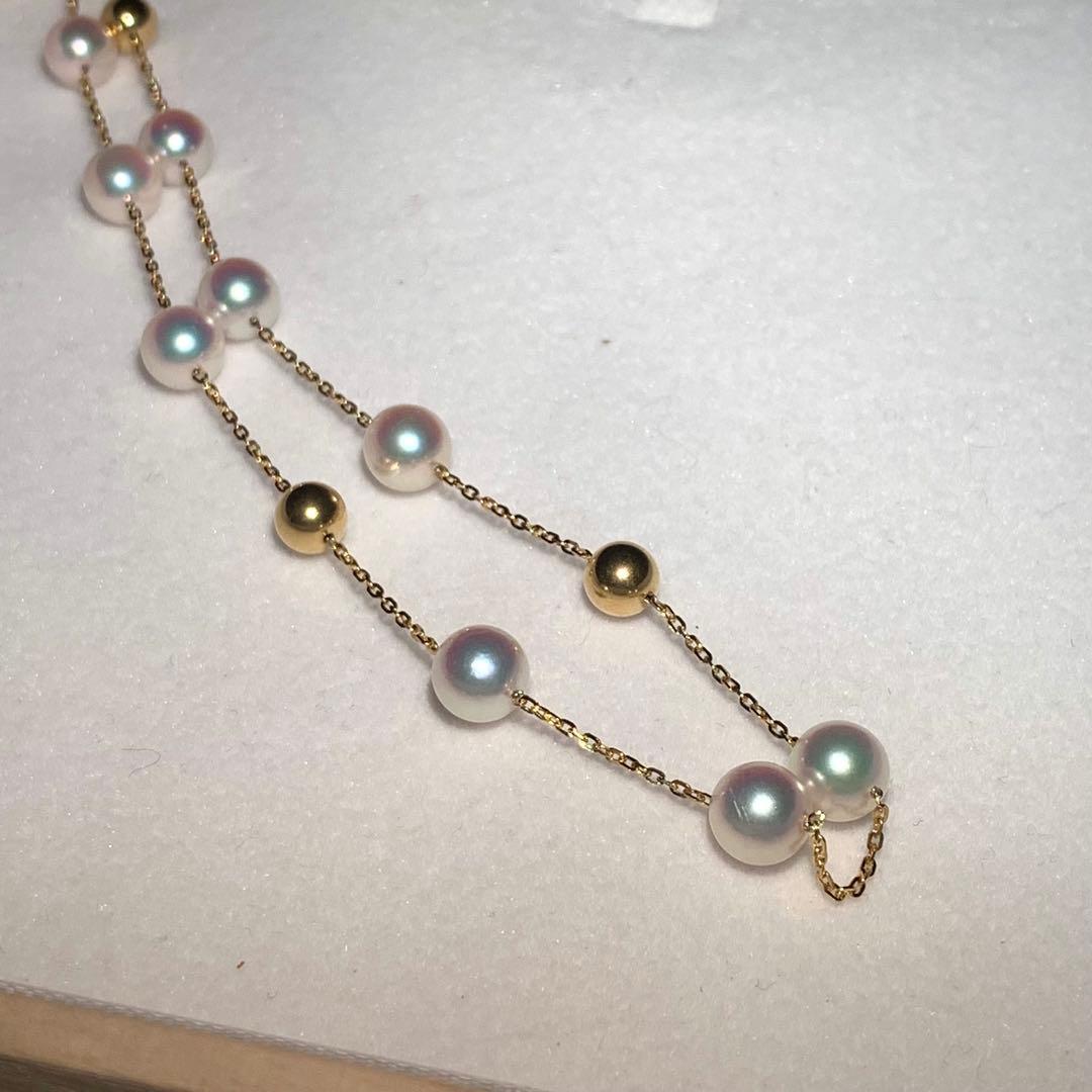 K18 Akoya Pearl Station Necklace featuring 7.0-7.5mm pearls on a 43 cm gold chain