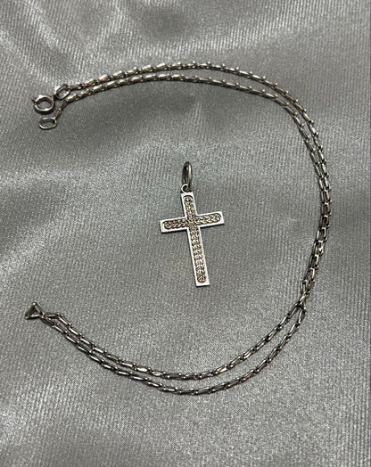 Silver Agate Cross Charm approximately 2.4 cm by 1.5 cm on a 41 cm silver chain