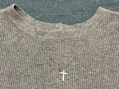 Silver Agate Cross Charm approximately 2.4 cm by 1.5 cm on a 41 cm silver chain