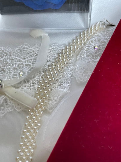 High-quality Aurora colored 5-row V-shaped Akoya pearl necklace with semi-round 3mm pearls and silver floral clasp