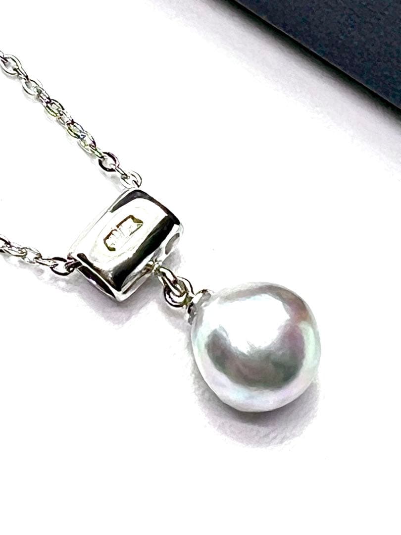 Akoya pearl necklace with natural blue rainbow-colored baroque pearl on stainless steel chain
