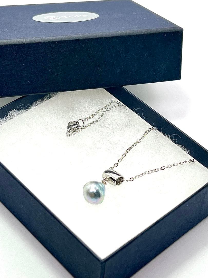 Akoya pearl necklace with natural blue rainbow-colored baroque pearl on stainless steel chain