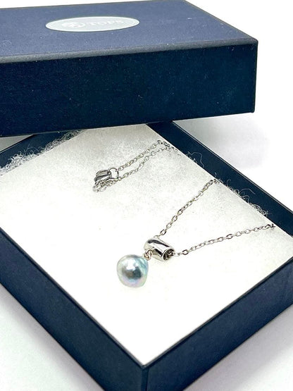 Akoya pearl necklace with natural blue rainbow-colored baroque pearl on stainless steel chain