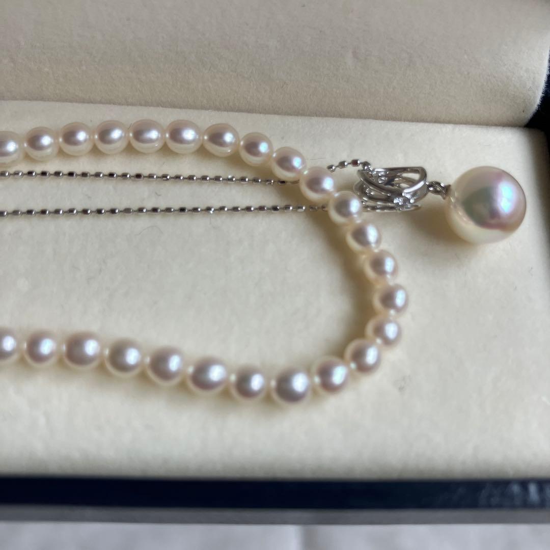 Tasaki freshwater pearl chain necklace with Akoya pearl and diamond top in 18K gold