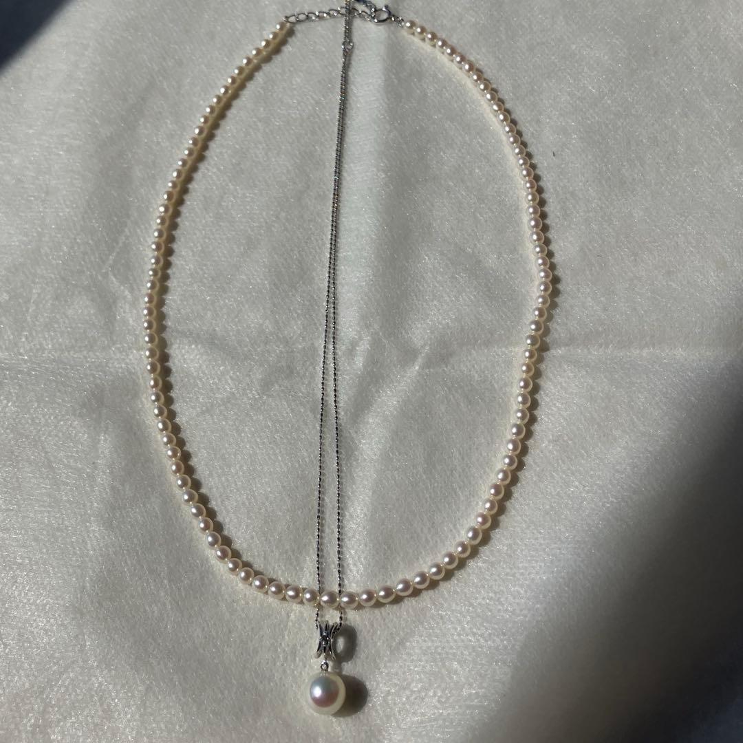 Tasaki freshwater pearl chain necklace with Akoya pearl and diamond top in 18K gold