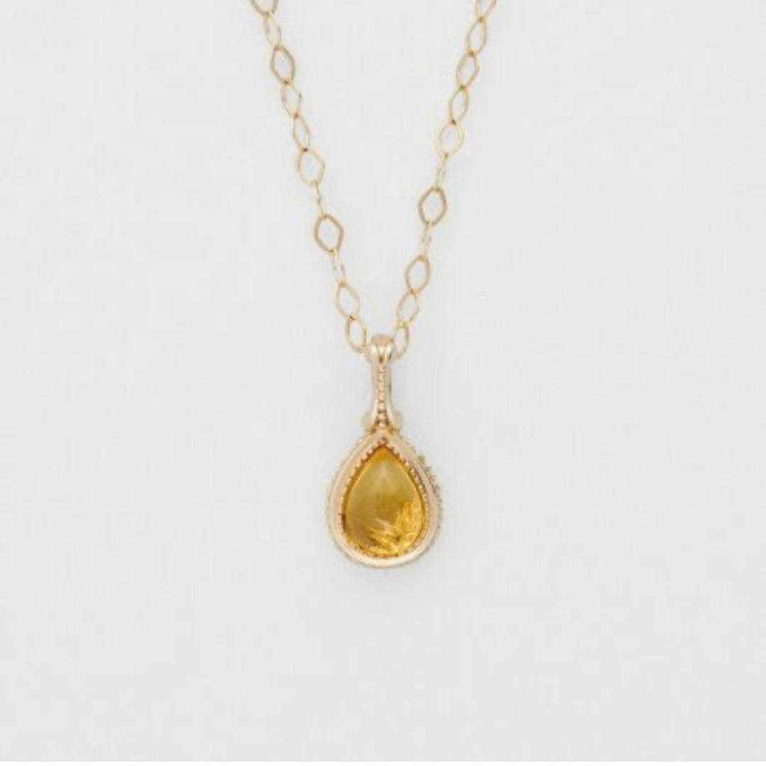 agete K10 Amber Necklace with 40 cm chain featuring warm amber pendant