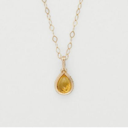 agete K10 Amber Necklace with 40 cm chain featuring warm amber pendant
