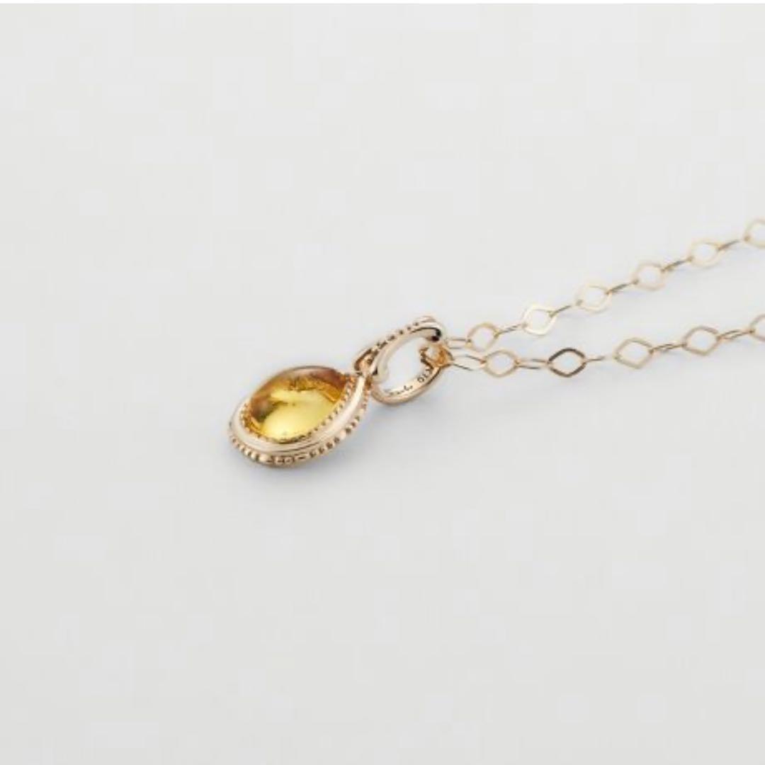 agete K10 Amber Necklace with 40 cm chain featuring warm amber pendant