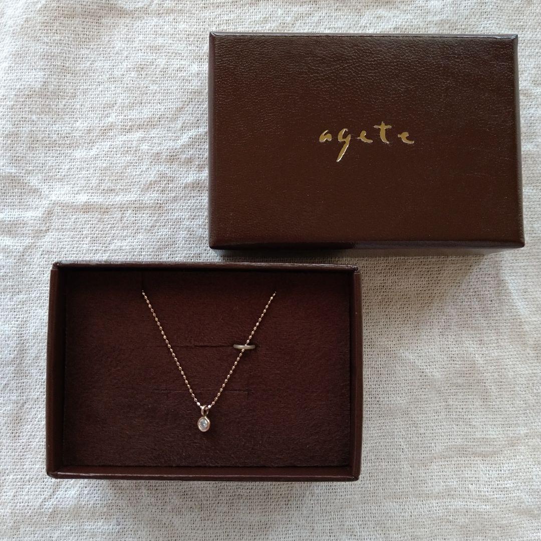 Agete Single Diamond Necklace in K10 gold with 0.1ct diamond pendant on a 40cm chain
