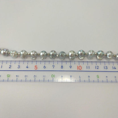 Ayukawa Akoya pearl necklace with 8.5mm natural gray pearls and silver resin beads on stainless steel adjuster