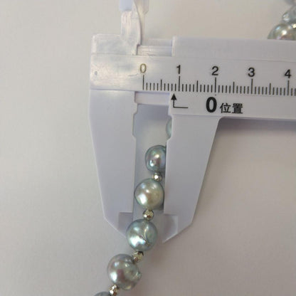 Ayukawa Akoya pearl necklace with 8.5mm natural gray pearls and silver resin beads on stainless steel adjuster