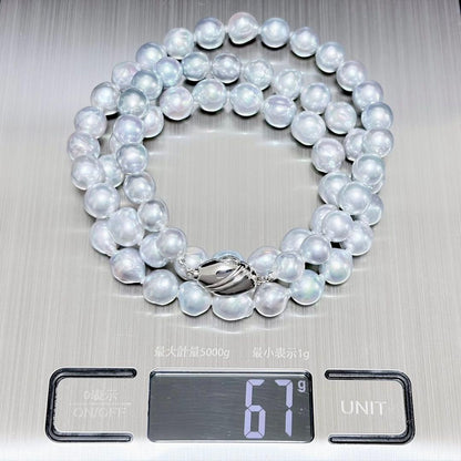 Akoya genuine pearl necklace featuring 8.0-9.0mm natural blue and gray pearls on a 43cm strand