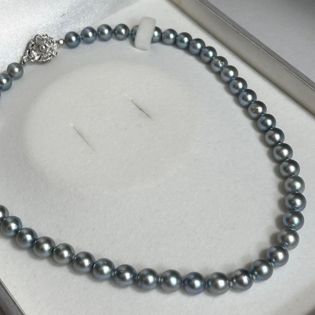 Akiya pearl necklace with blue Akoya pearls, 8.5mm size, 46cm length, sterling silver clasp