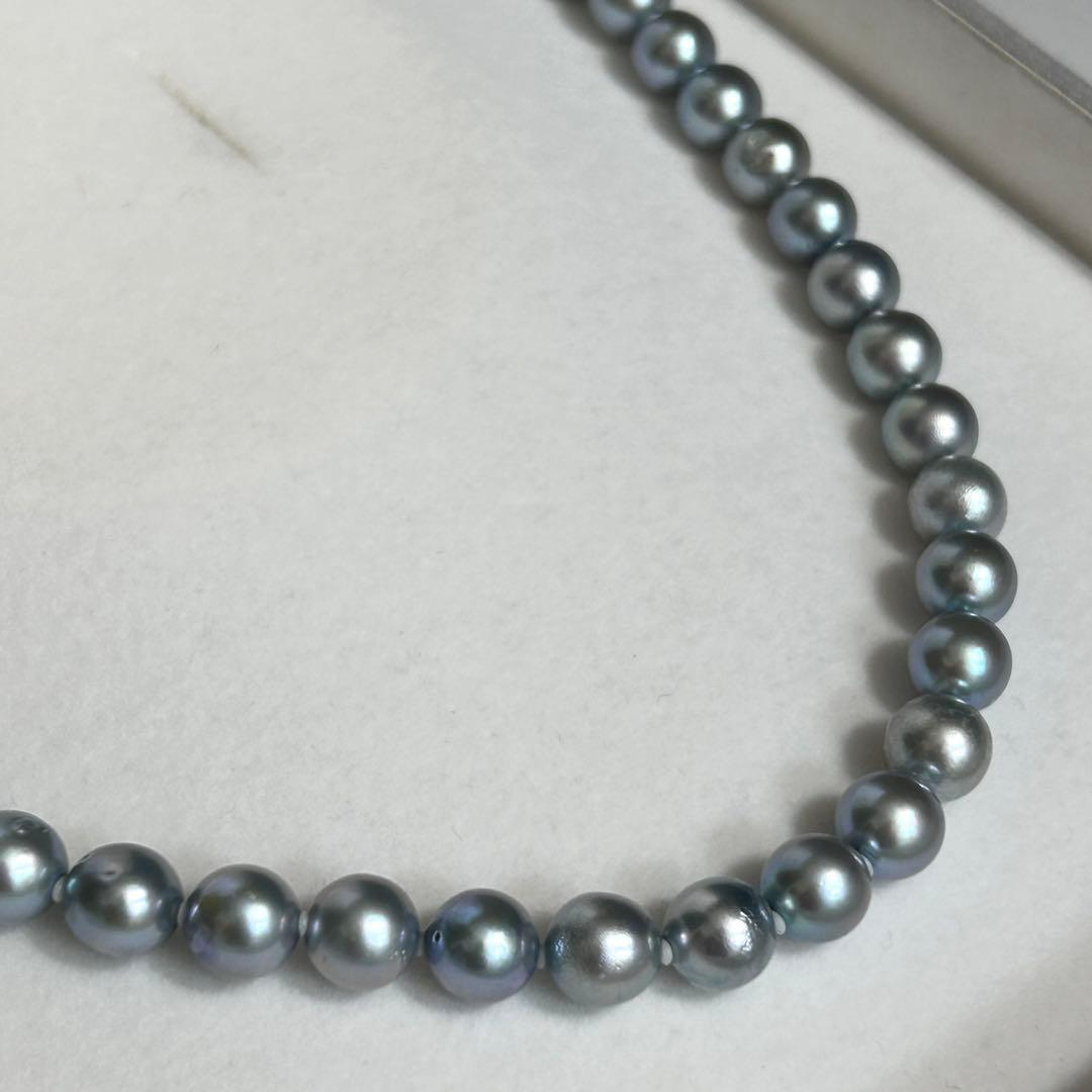 Akiya pearl necklace with blue Akoya pearls, 8.5mm size, 46cm length, sterling silver clasp