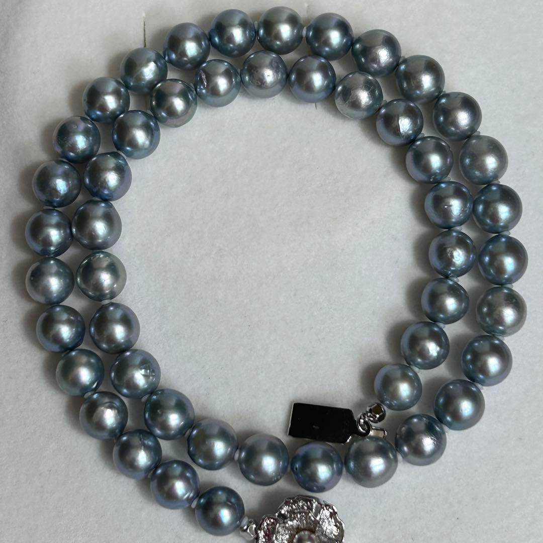 Akiya pearl necklace with blue Akoya pearls, 8.5mm size, 46cm length, sterling silver clasp