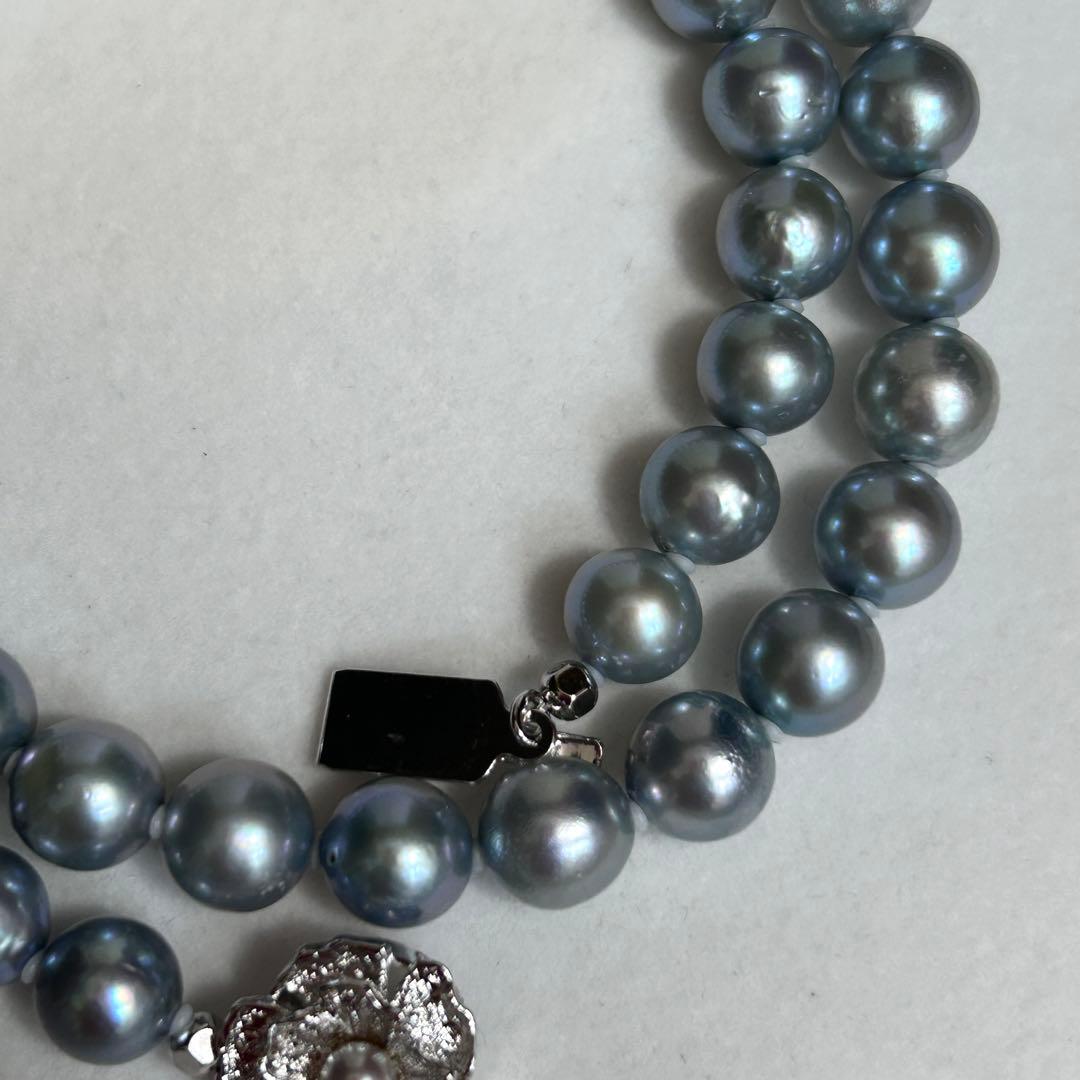 Akiya pearl necklace with blue Akoya pearls, 8.5mm size, 46cm length, sterling silver clasp