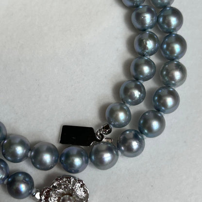 Akiya pearl necklace with blue Akoya pearls, 8.5mm size, 46cm length, sterling silver clasp