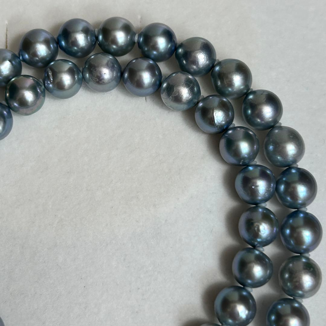 Akiya pearl necklace with blue Akoya pearls, 8.5mm size, 46cm length, sterling silver clasp