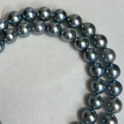 Akiya pearl necklace with blue Akoya pearls, 8.5mm size, 46cm length, sterling silver clasp