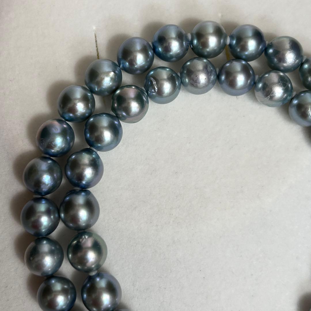 Akiya pearl necklace with blue Akoya pearls, 8.5mm size, 46cm length, sterling silver clasp