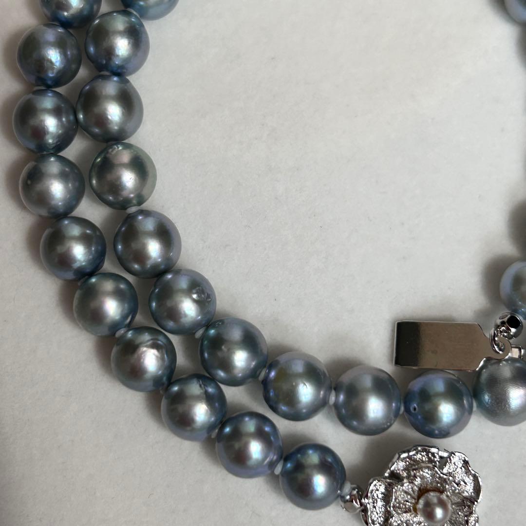 Akiya pearl necklace with blue Akoya pearls, 8.5mm size, 46cm length, sterling silver clasp