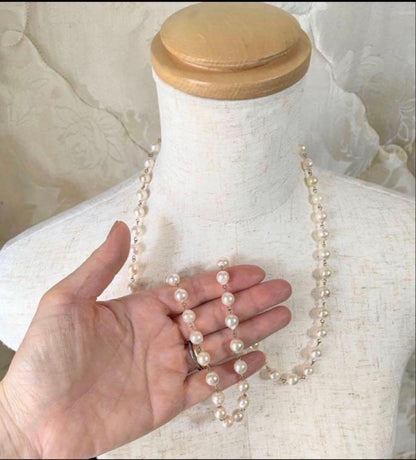 Downton Abbey style play set displayed with an 85 cm Akoya pearl long necklace of large baroque pearls