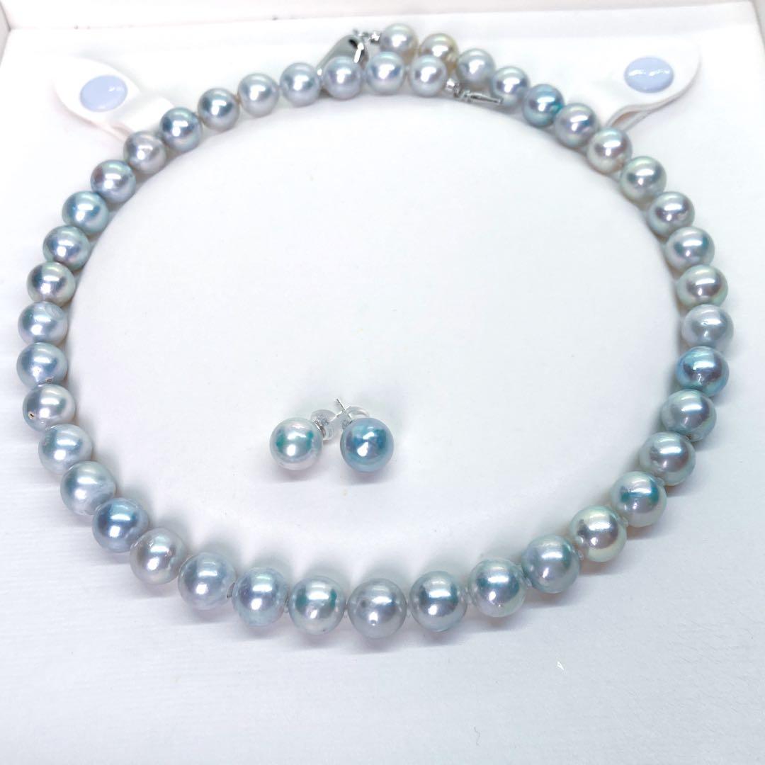 Ockyo Pearl Necklace and Earrings set featuring 8.5-9mm pearls and a 42cm necklace