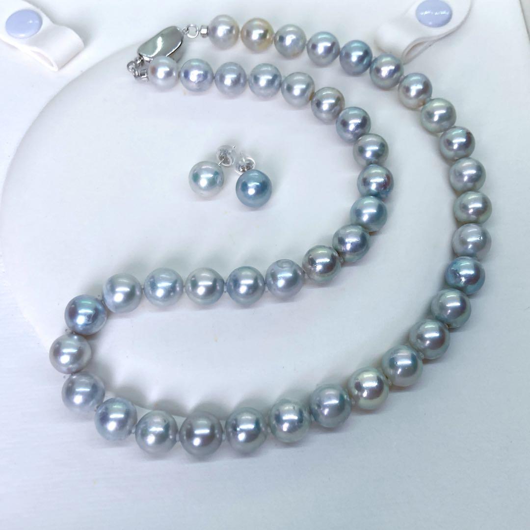 Ockyo Pearl Necklace and Earrings set featuring 8.5-9mm pearls and a 42cm necklace