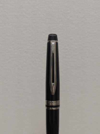 Waterman black and silver ballpoint pen with oil-based ink in a protective case with instruction manual