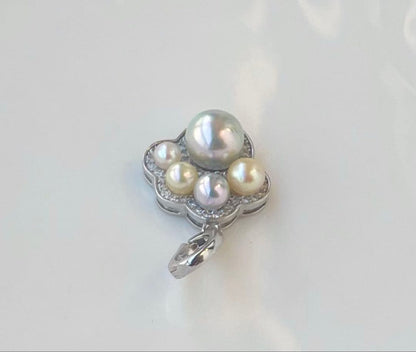 Akoya pearl multi-color pendant with blue pearl center and openable heart-shaped paw print bail on S925 silver