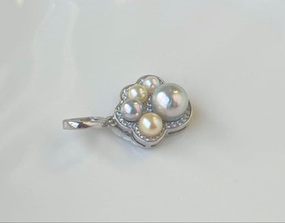 Akoya pearl multi-color pendant with blue pearl center and openable heart-shaped paw print bail on S925 silver