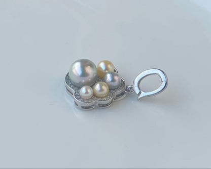 Akoya pearl multi-color pendant with blue pearl center and openable heart-shaped paw print bail on S925 silver