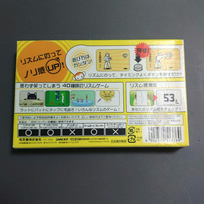 Rhythm Heaven Game Boy Advance GBA game cartridge with instruction manual and Puckered Rhythm Stickers